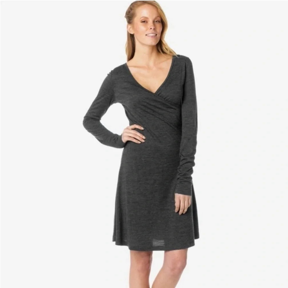 Prana Gray Nadia Wool Lightweight Wrap Front Dress Size Small